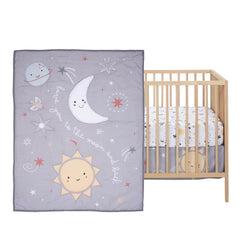Bedtime Originals Little Star fitted sheet close-up showing elastic edge for secure crib fit.