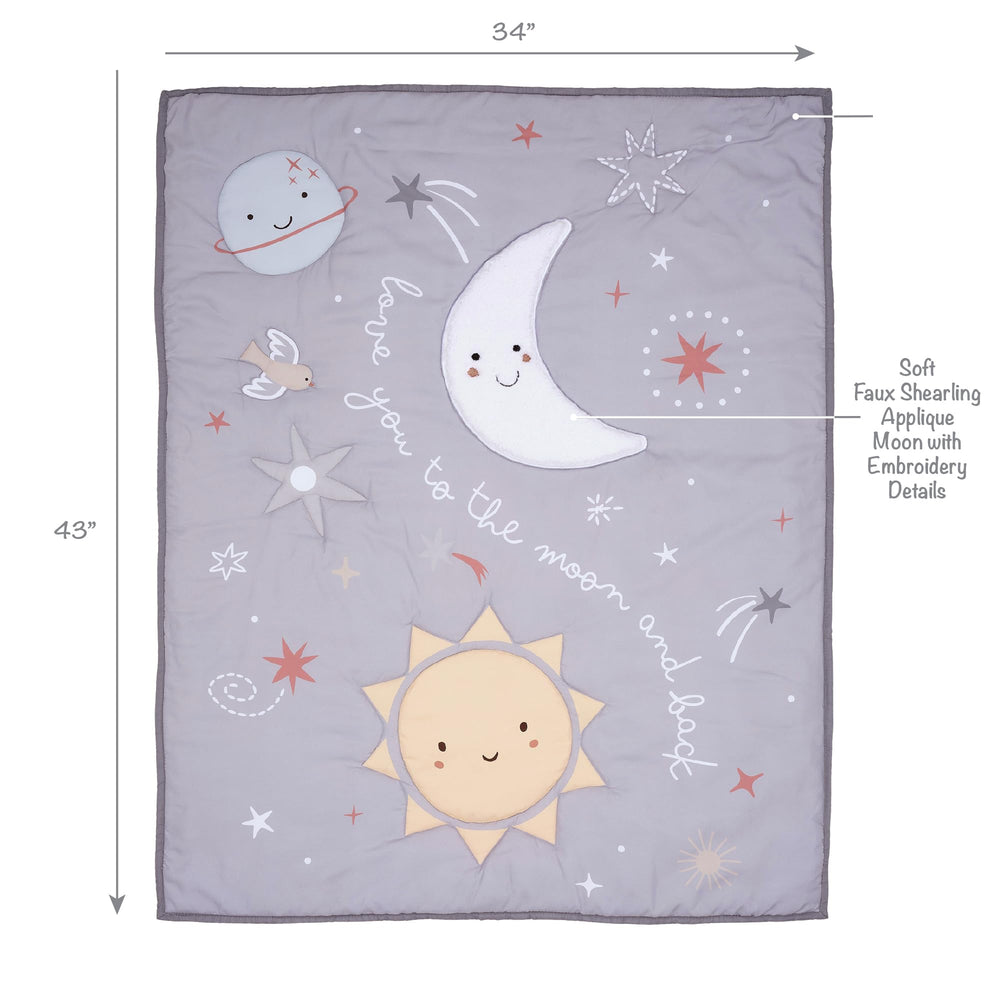 Bedtime Originals Little Star decorative skirt with moons, suns, and stars enriches nursery décor.