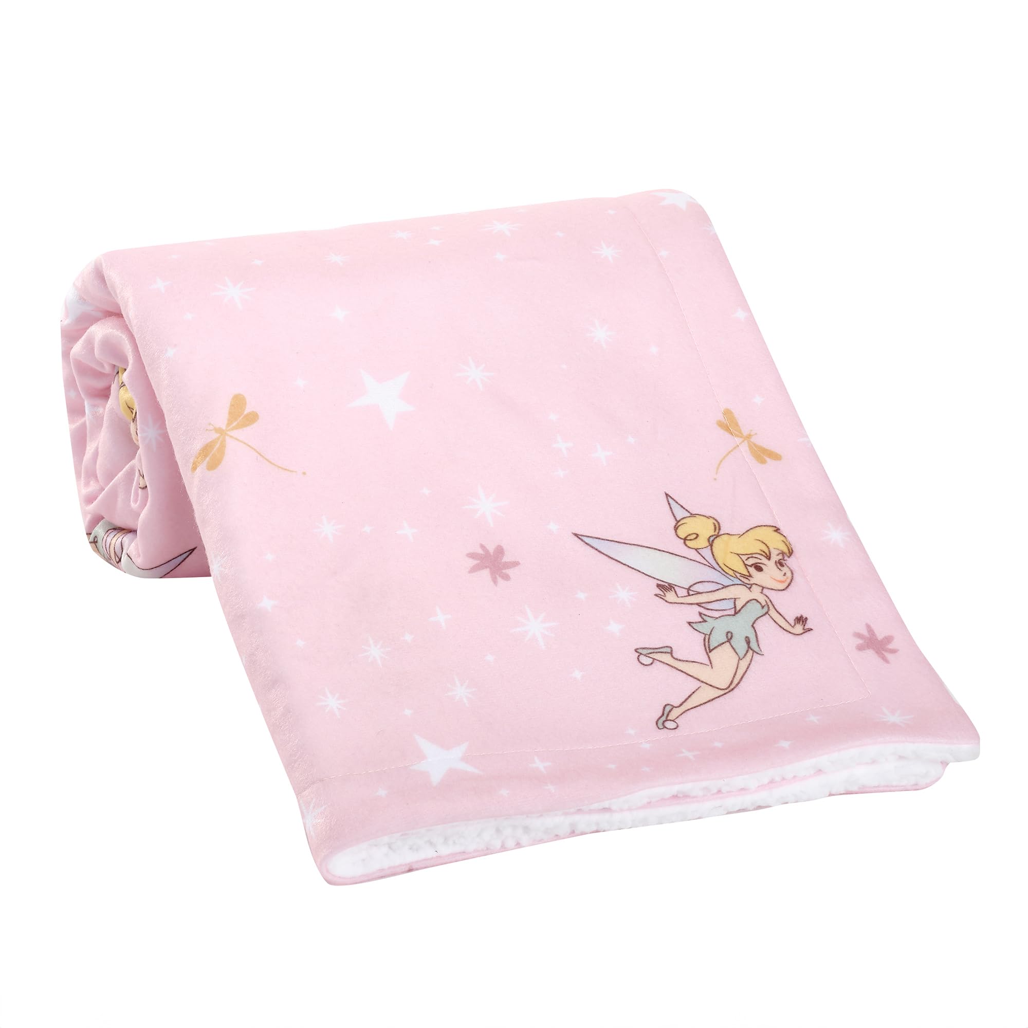 Bedtime Originals petal pink polar fleece front paired with white faux shearling back for cuddly warmth