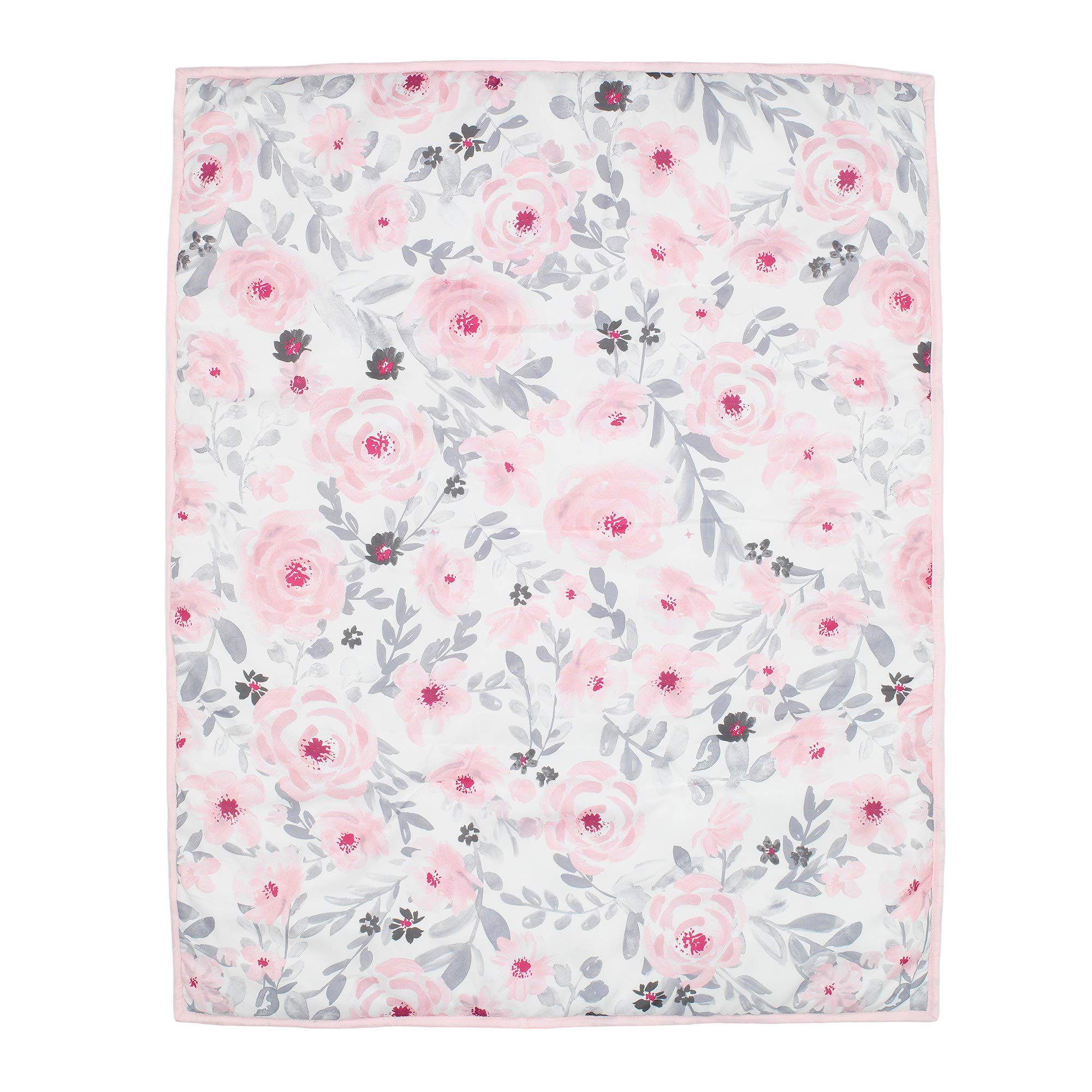 Bedtime Originals Pink and Gray Watercolor Pattern offers a stylish nursery look.