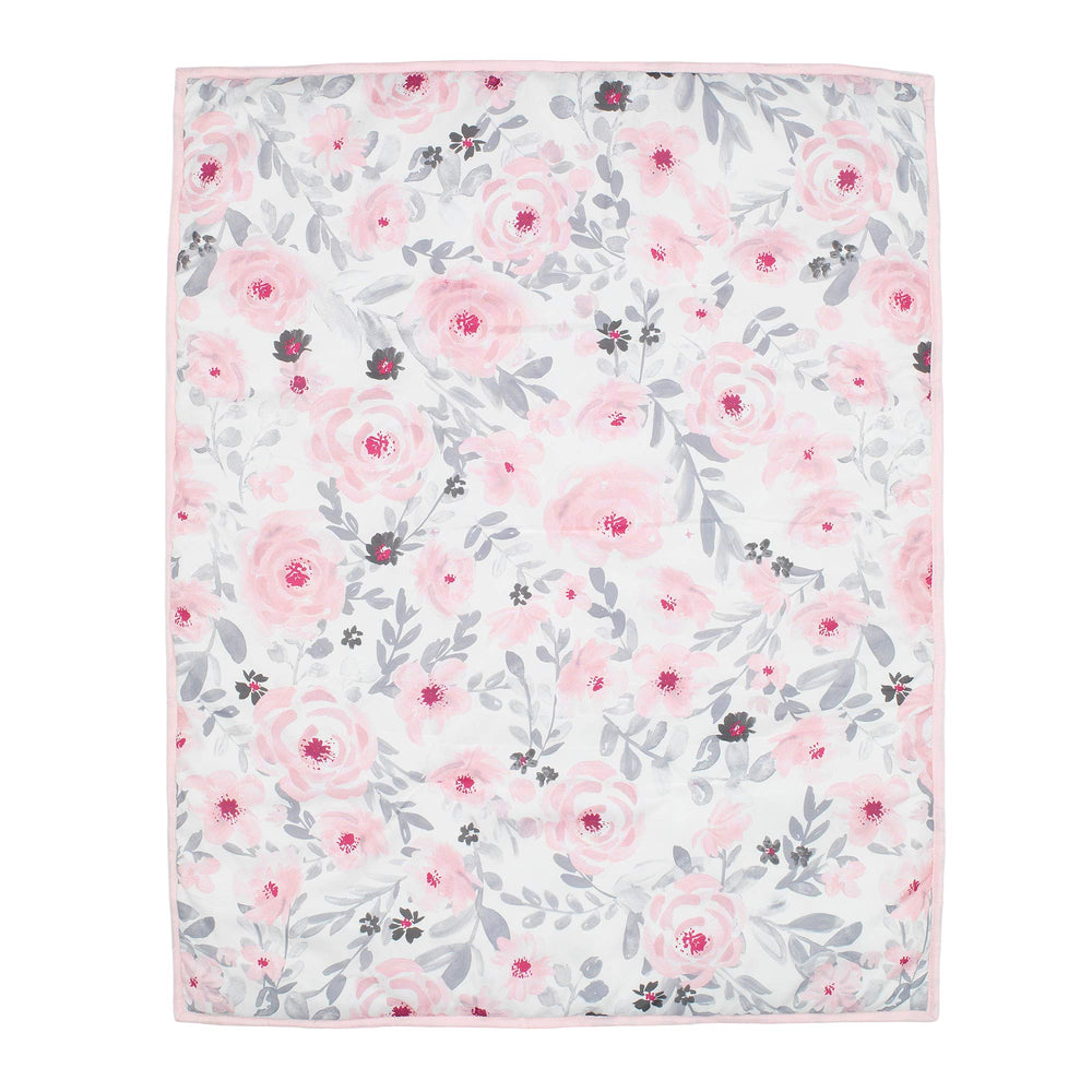 Bedtime Originals Pink and Gray Watercolor Pattern offers a stylish nursery look.