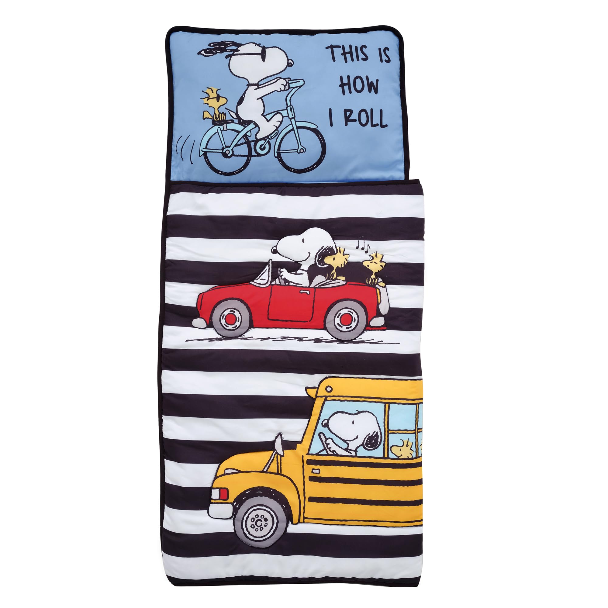Bedtime Originals Snoopy Woodstock nap mat showing quilted microfiber comfort