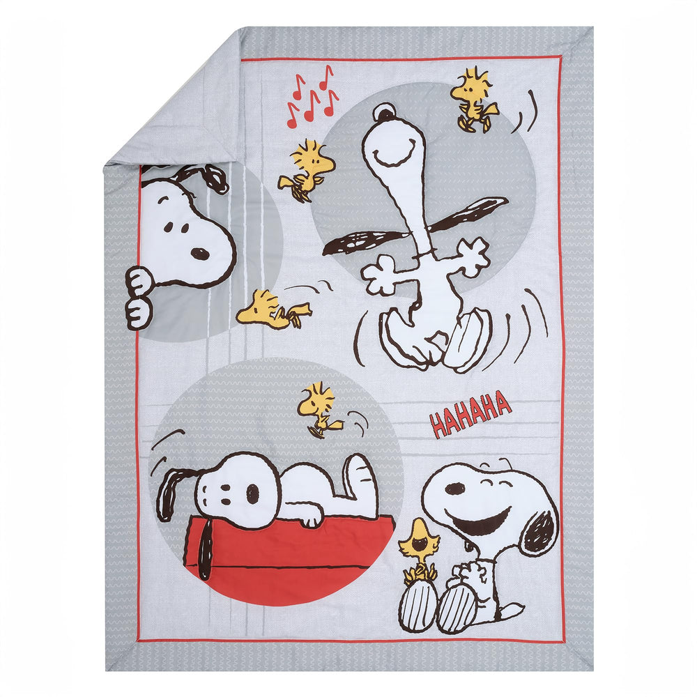 Bedtime Originals Snoopy Love fitted sheet pattern in sketched line style.