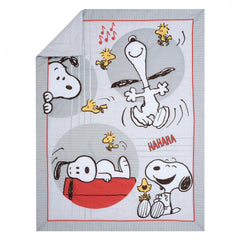 Bedtime Originals Snoopy Love fitted sheet pattern in sketched line style.