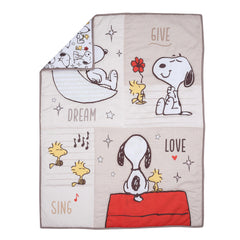 Bedtime Originals Snoopy Love fitted sheet in playful Peanuts print for baby bedding.