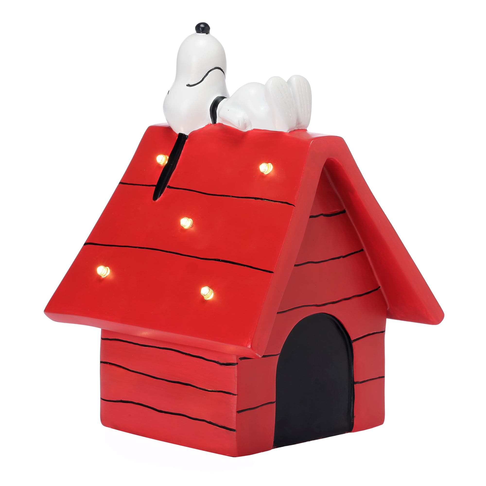 Bedtime Originals Snoopy on doghouse illuminates cozy reading moments.
