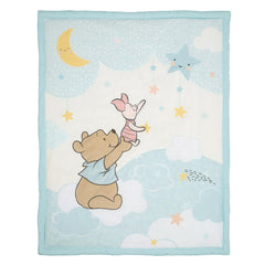 Bedtime Originals Starlight Pooh quilt blue velour shirt detail for soft touch