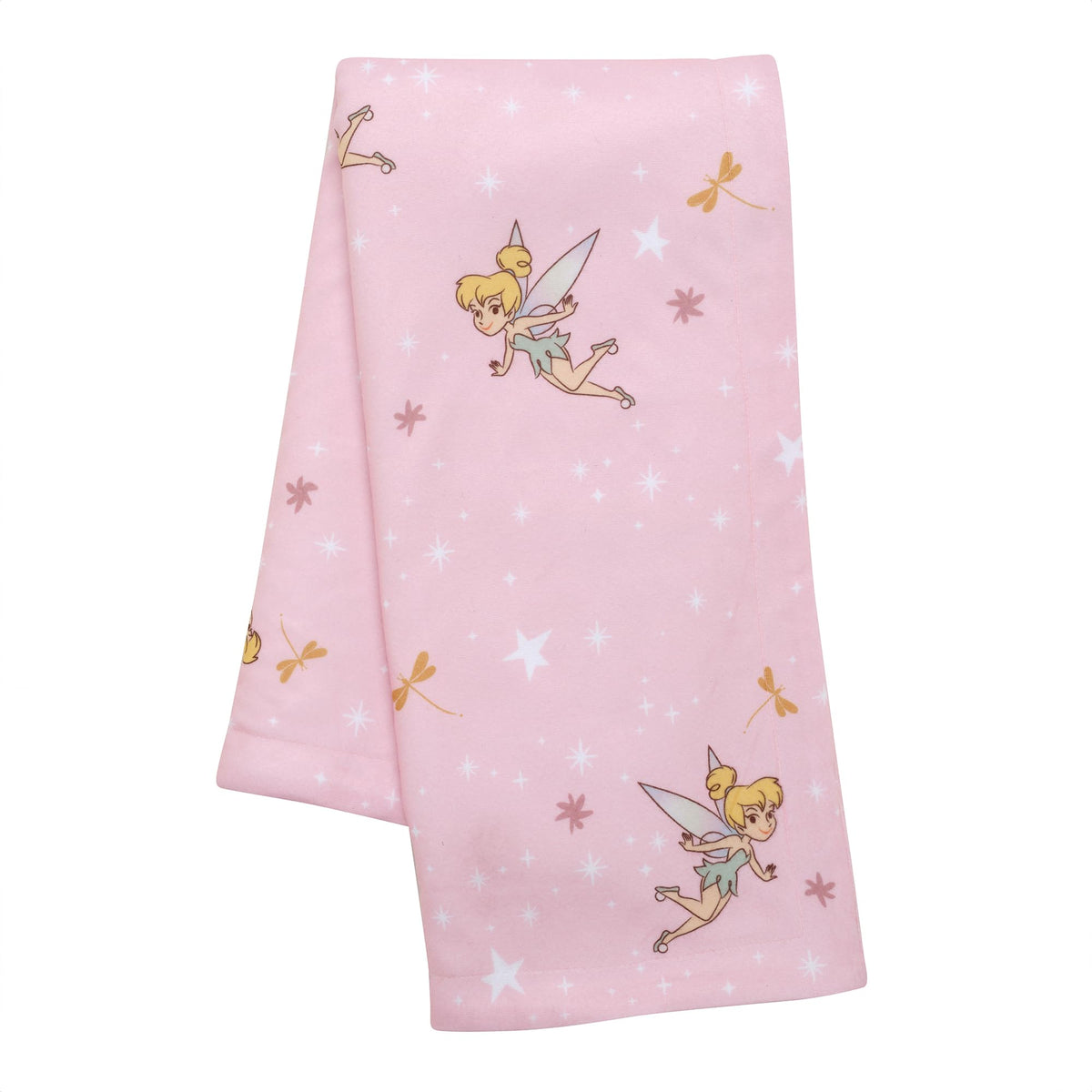 Bedtime Originals Tinker Bell blanket pink front view offers cozy snuggles for nap time