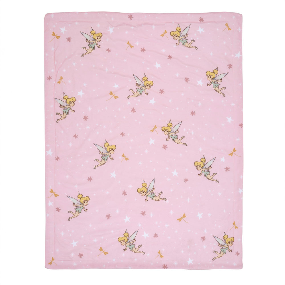 Bedtime Originals Tinker Bell blanket with stars and flowers shows playful pattern for bedtime stories