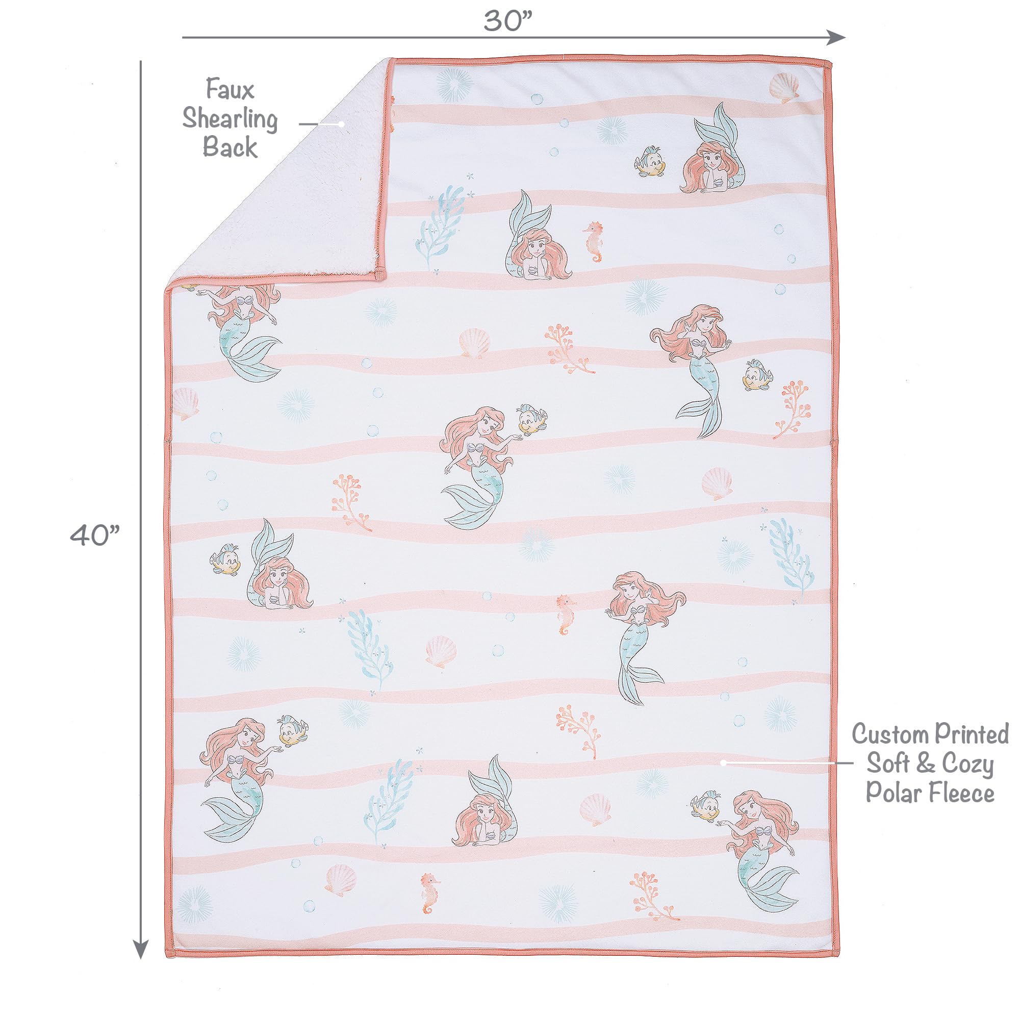 Bedtime Originals Ariel watercolors image adds peach, seafoam, coral tones to baby’s nursery.