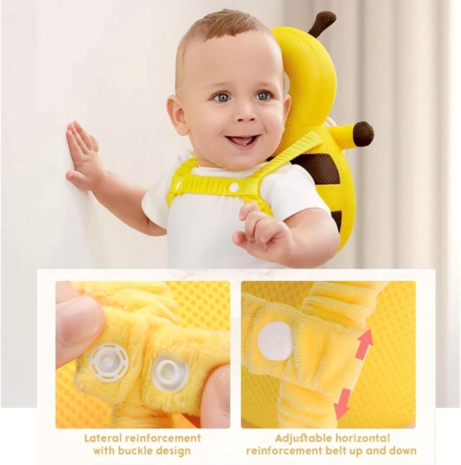 Bee Soft Landing shoulder strap adjustment detail for growing toddlers