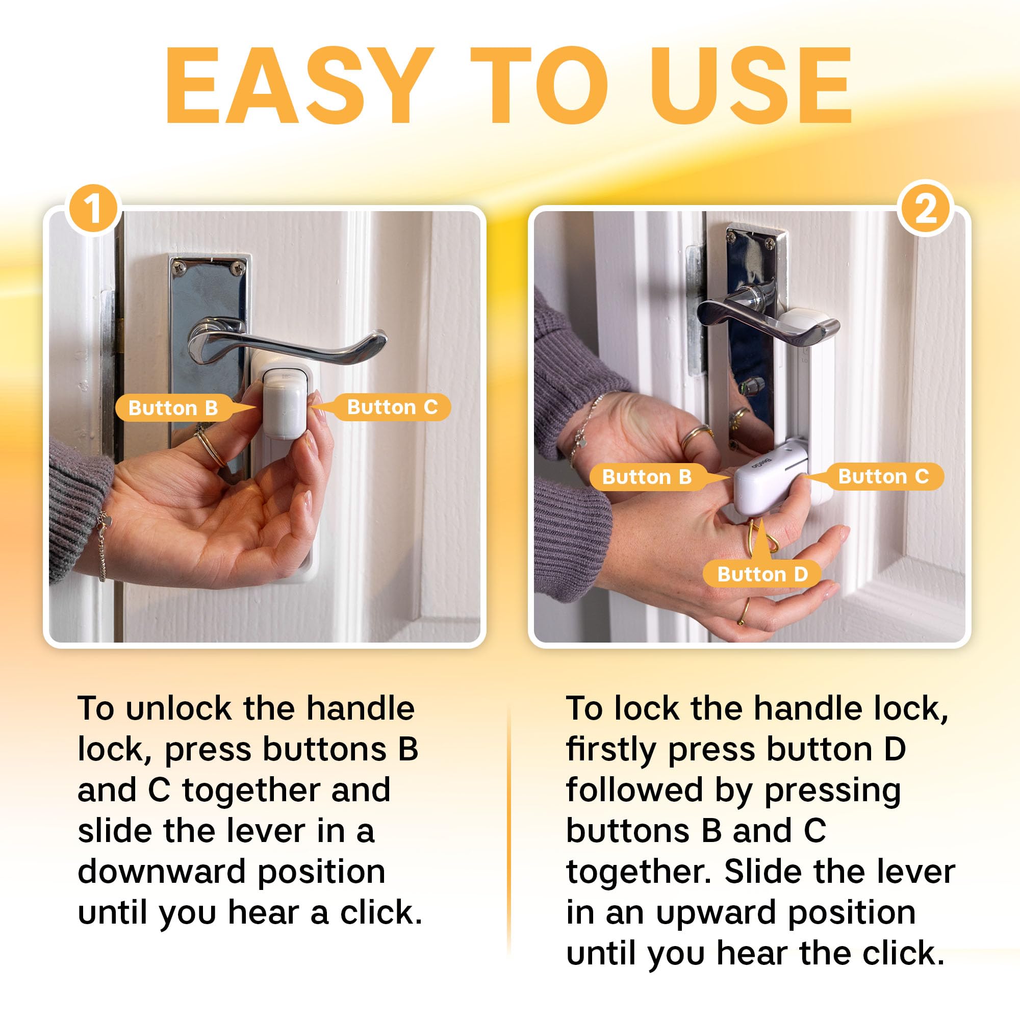 Beego door lever lock fits both round and square handles