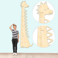 BeeGreeny dinosaur wooden growth chart mounted on wall for height tracking
