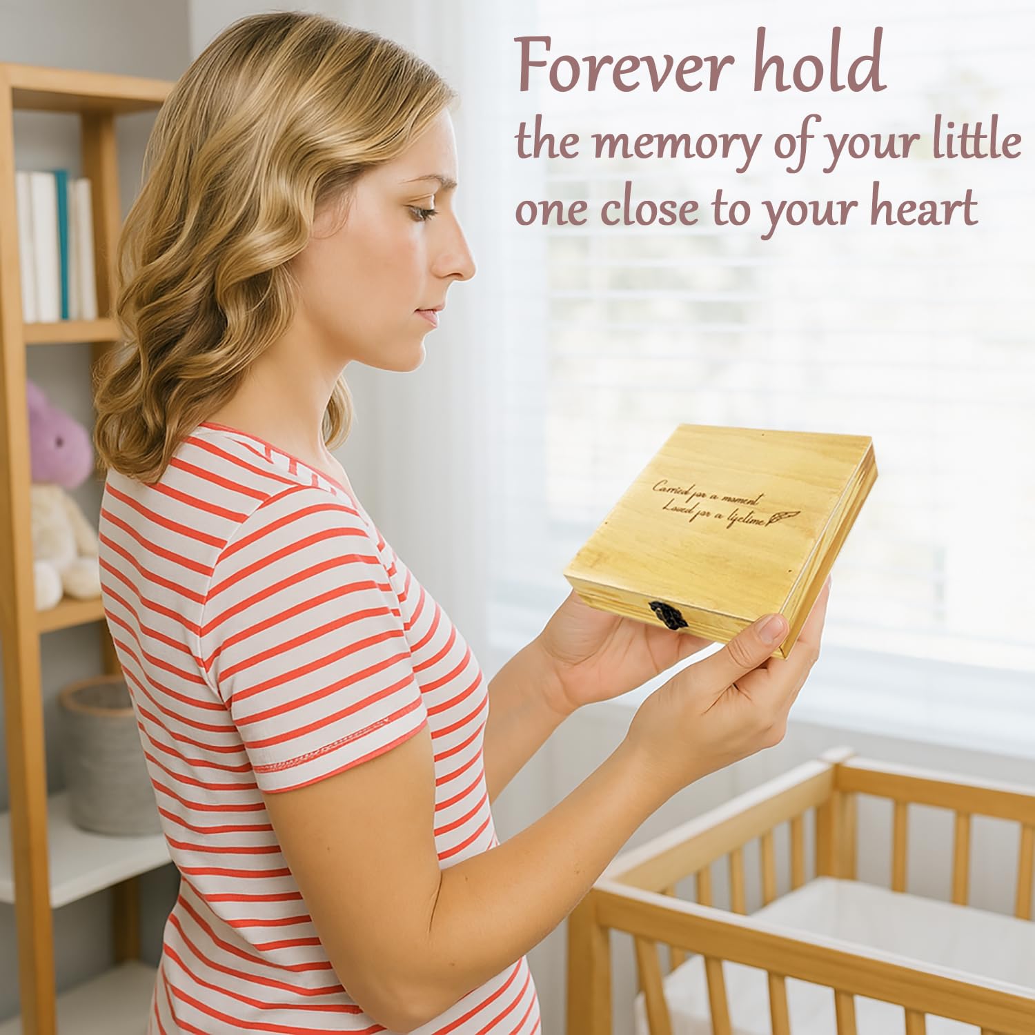 BeeGreeny Miscarriage Memory Box closeup engraving — subtle detail honoring an angel baby