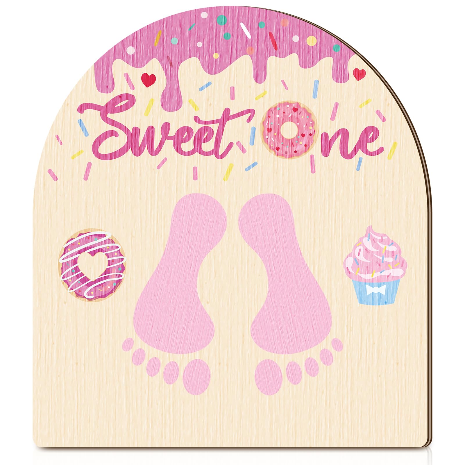 Beeveer Baby First DIY Donuts footprint art sign front view for nursery decor and milestones