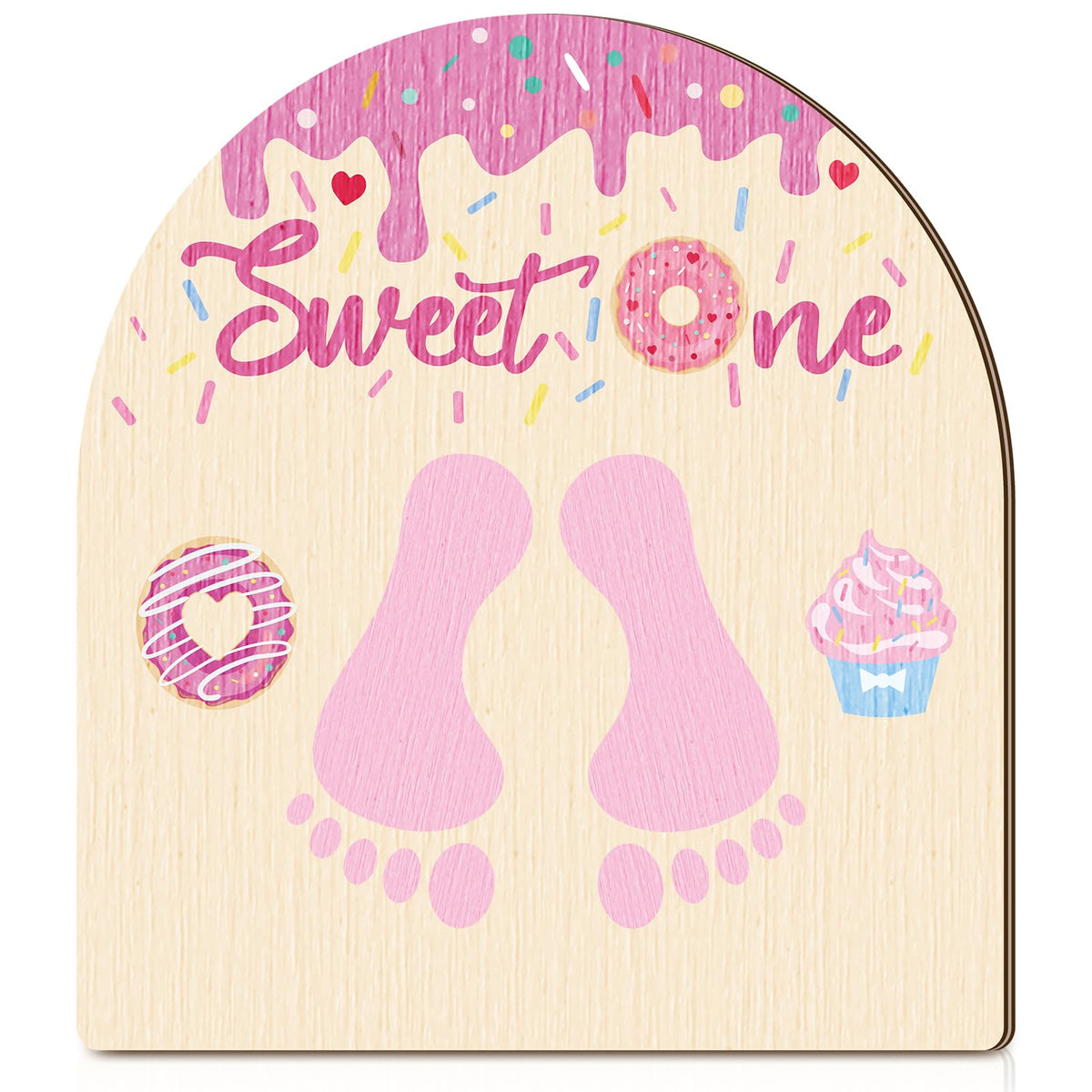 Beeveer Baby First DIY Donuts footprint art sign front view for nursery decor and milestones