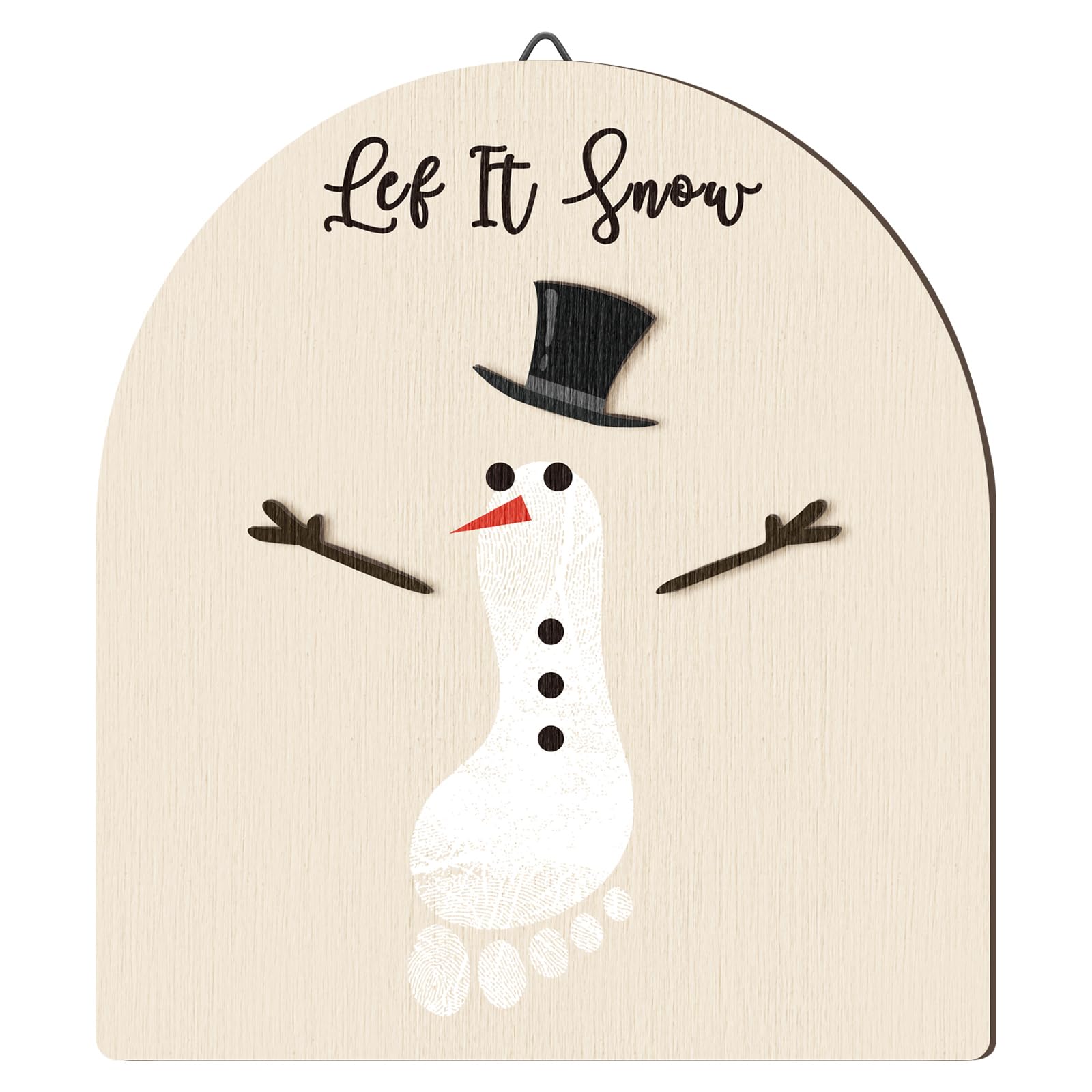 Beeveer baby-footprint wooden mistletoe ornament, keepsake for photos.