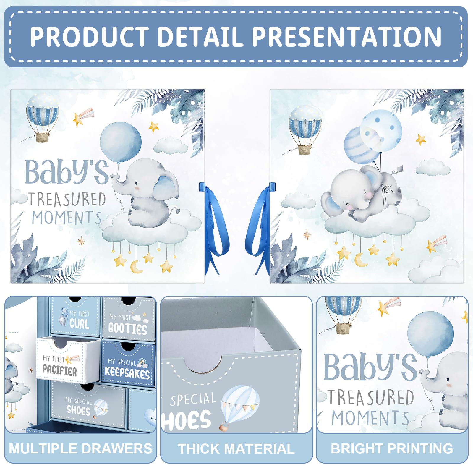Beeveer Baby Keepsake Box file bag detail supports recording baby details.