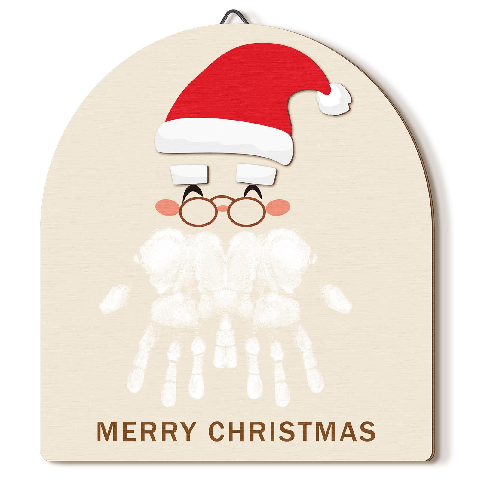 Beeveer baby's first Christmas footprint art with wooden mistletoe craft for lasting memories.