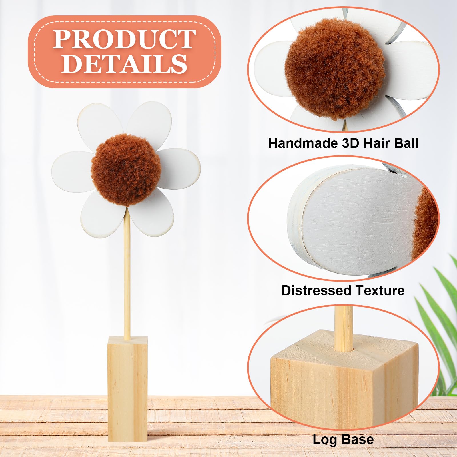 Beeveer medium flower wooden daisy decor full view for shelf styling.
