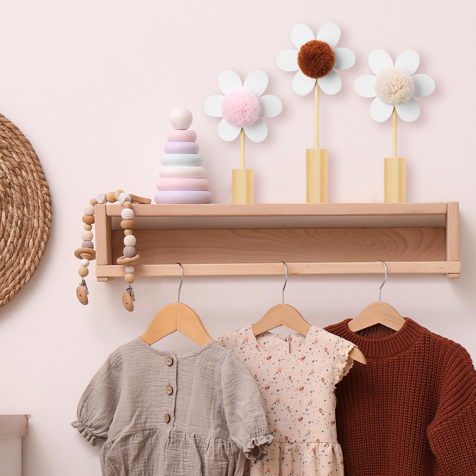 Beeveer nursery decor wooden bases provide stable display on wall or shelf.