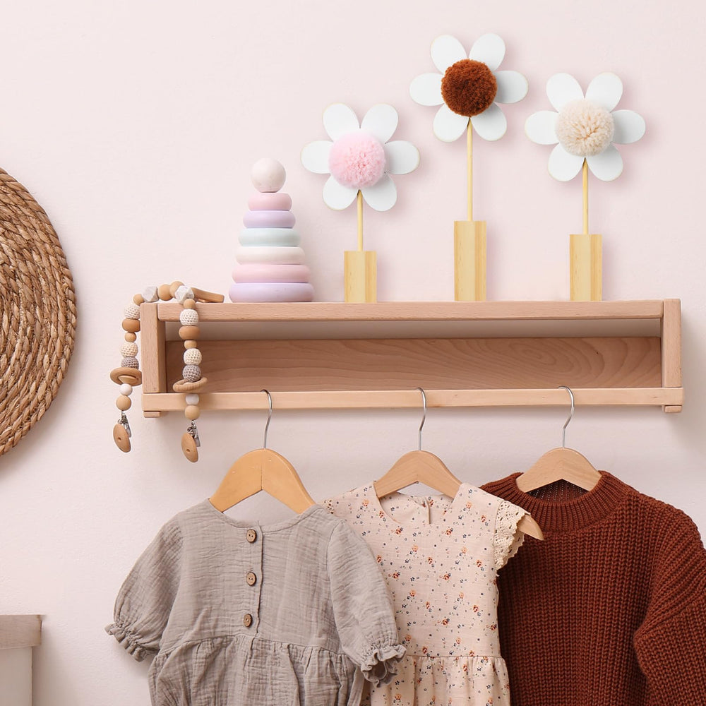 Beeveer nursery decor wooden bases provide stable display on wall or shelf.