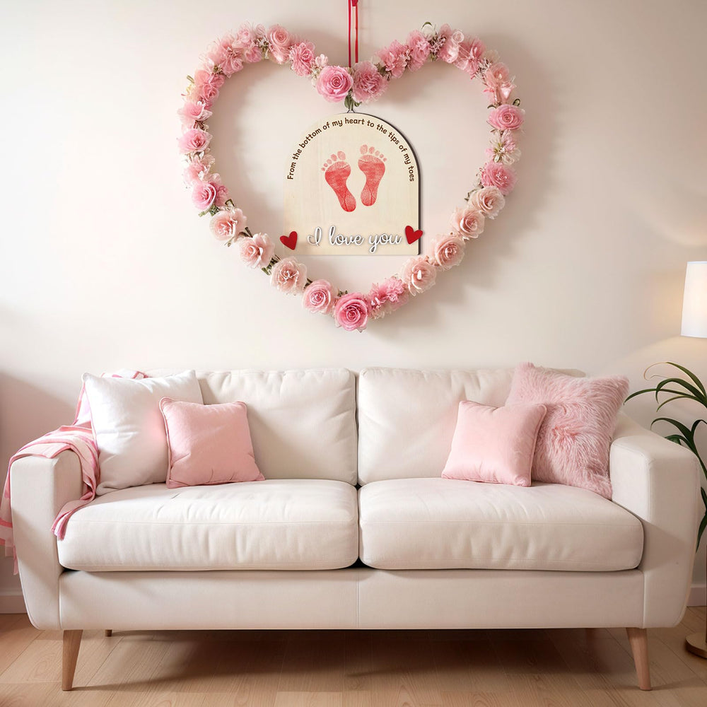 Beeveer Valentine's Heart Footprint Art Sign gift-ready keepsake for baby.