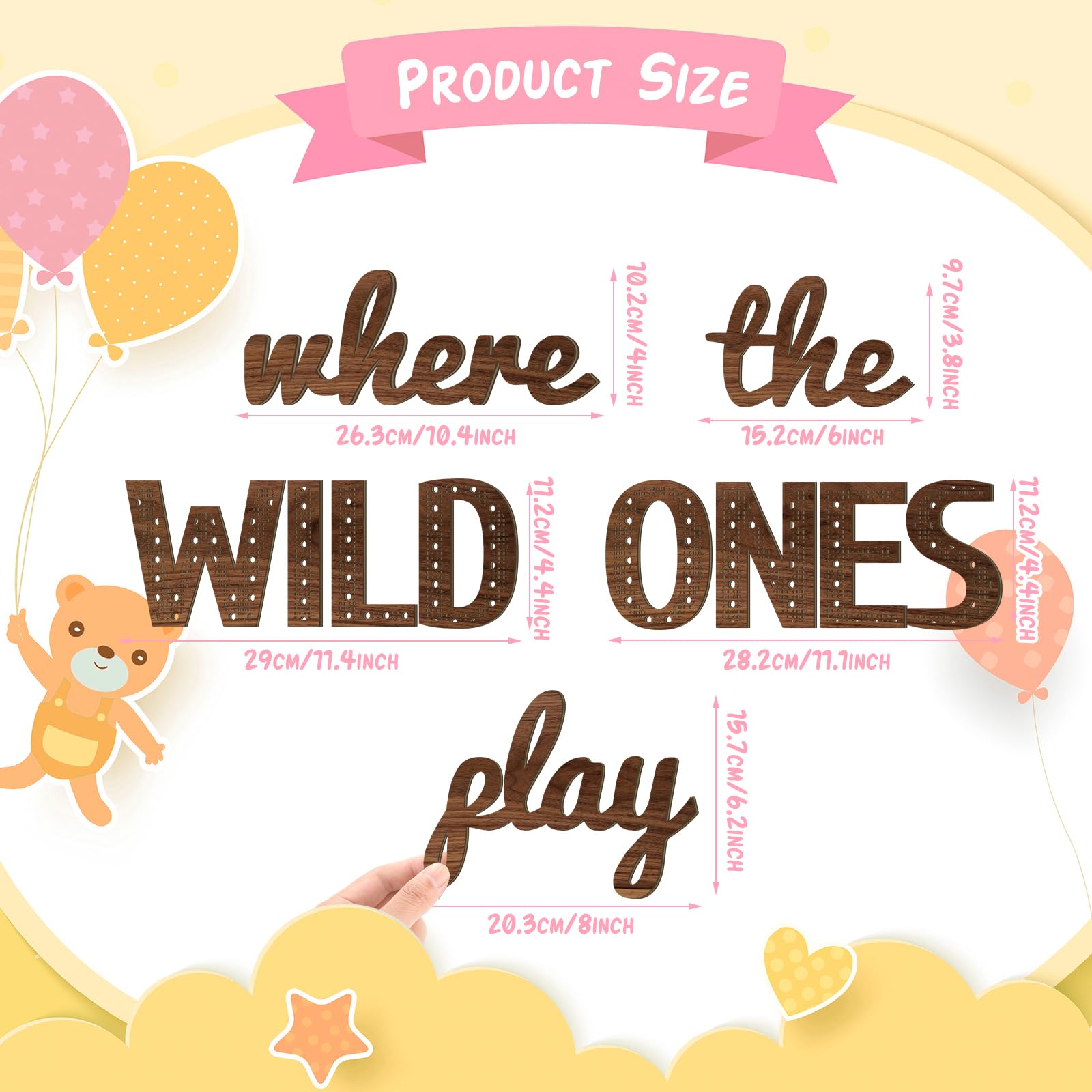 Beeveer wooden playroom wall decor in brown tone enhances nursery warmth and charm.