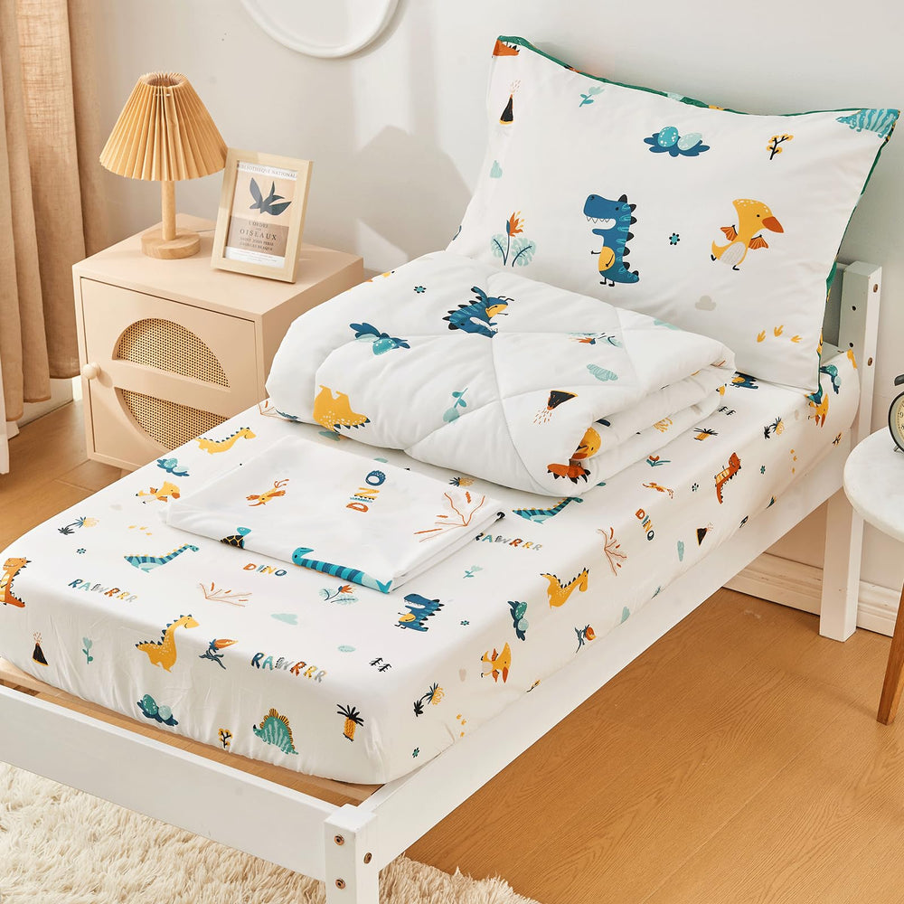 Beeweed colorful patterns brighten a kid's room and bedtime routine.