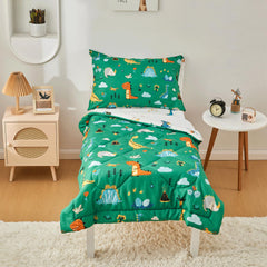 Beeweed dinosaur toddler bedding comforter with double-sided design for versatile bedtime fun.