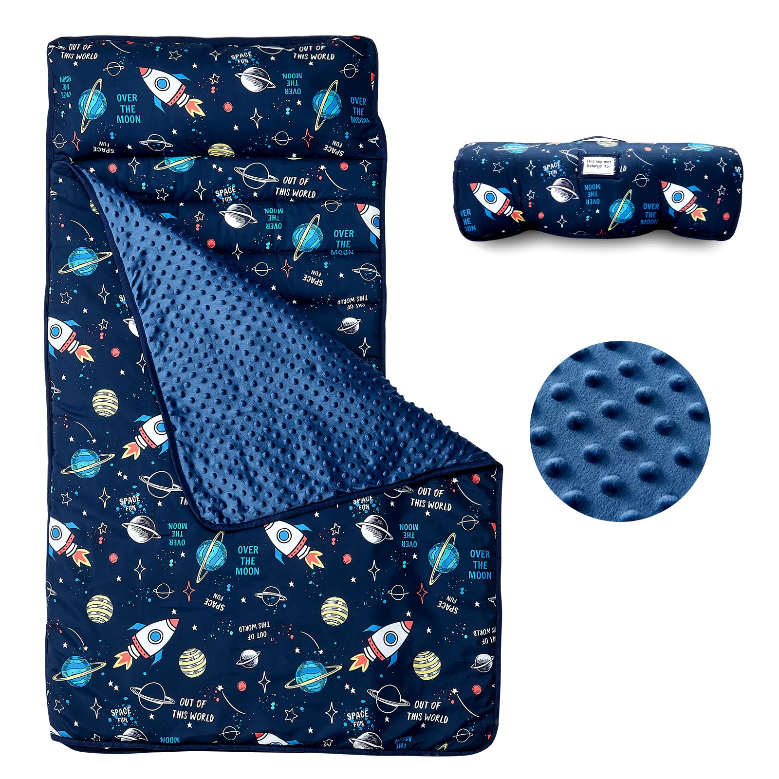 Beeweed toddler nap mat rollup design for easy travel portability.
