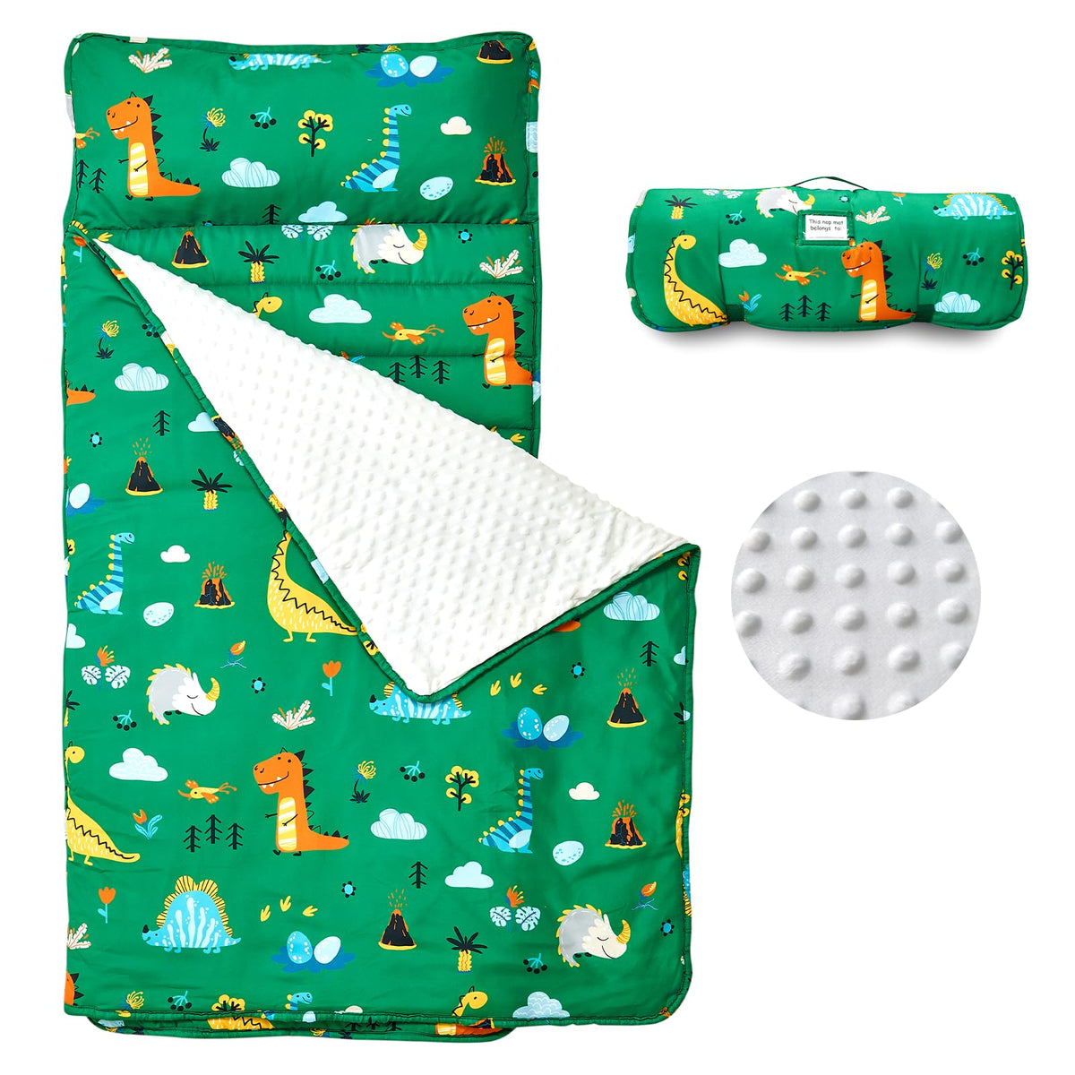 Beeweed toddler nap mat rollup dinosaur pillow for easy daycare naps