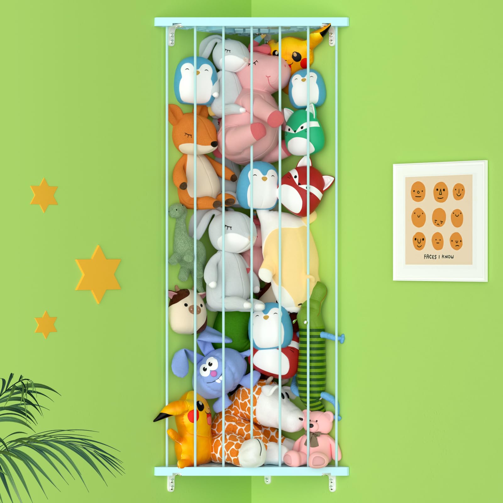 Befayoo corner stuffed animal holder — angled view demonstrates space-saving nursery organization.