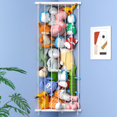 Befayoo corner stuffed animal storage wall neatly organized in a nursery.