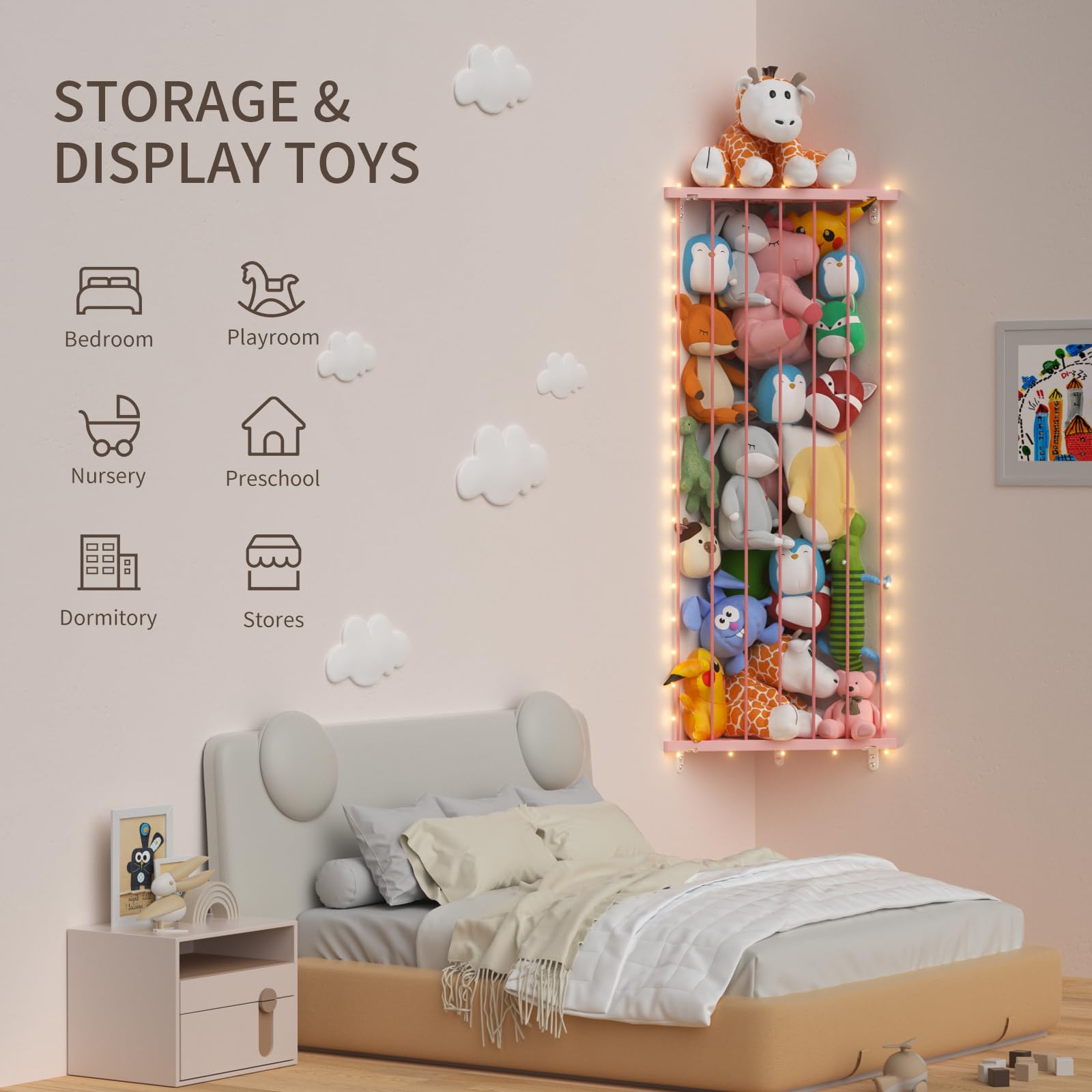 Befayoo pink light storage in nursery or playroom enhances decor while organizing toys.