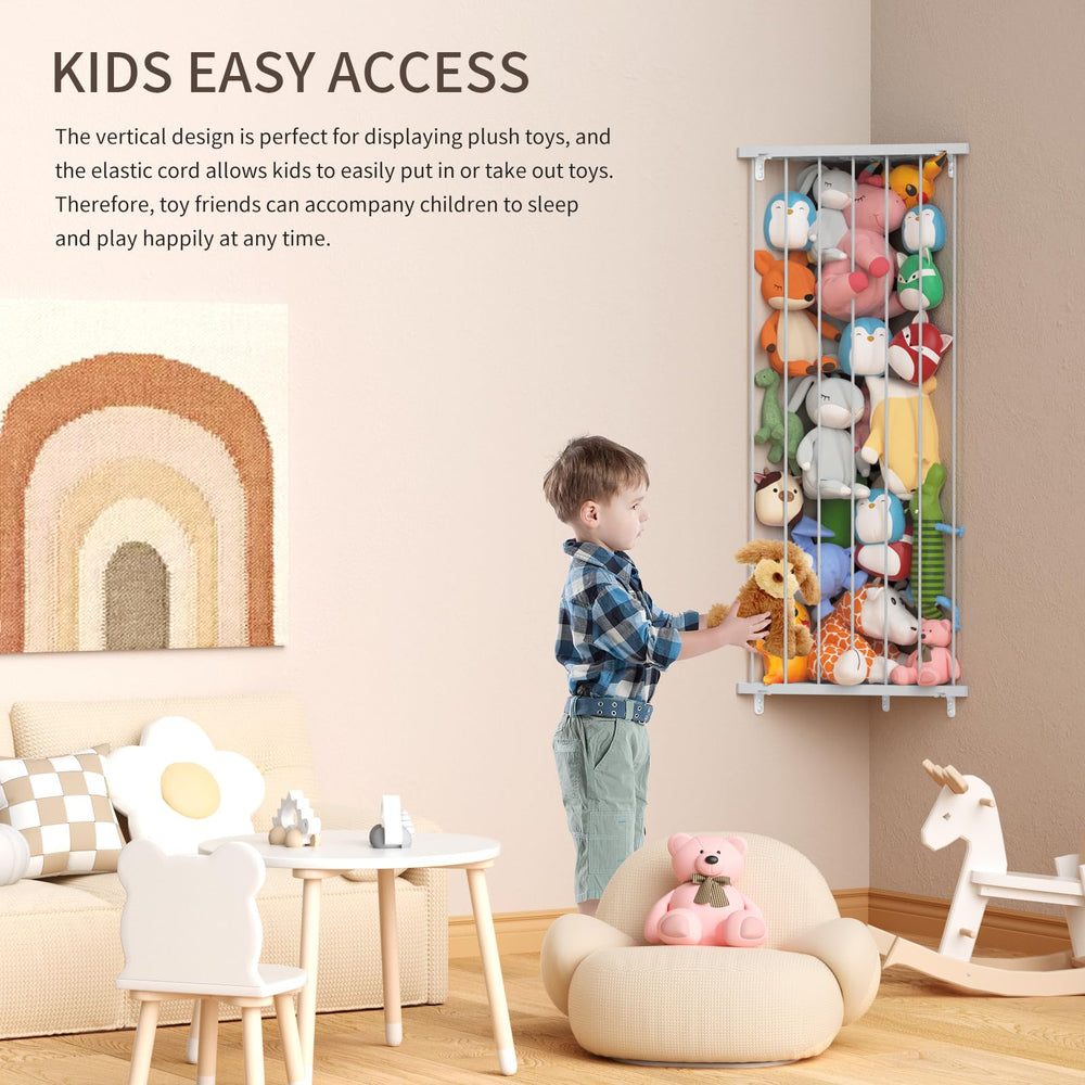 Befayoo space-saving corner design gray stores more plush without floor clutter.