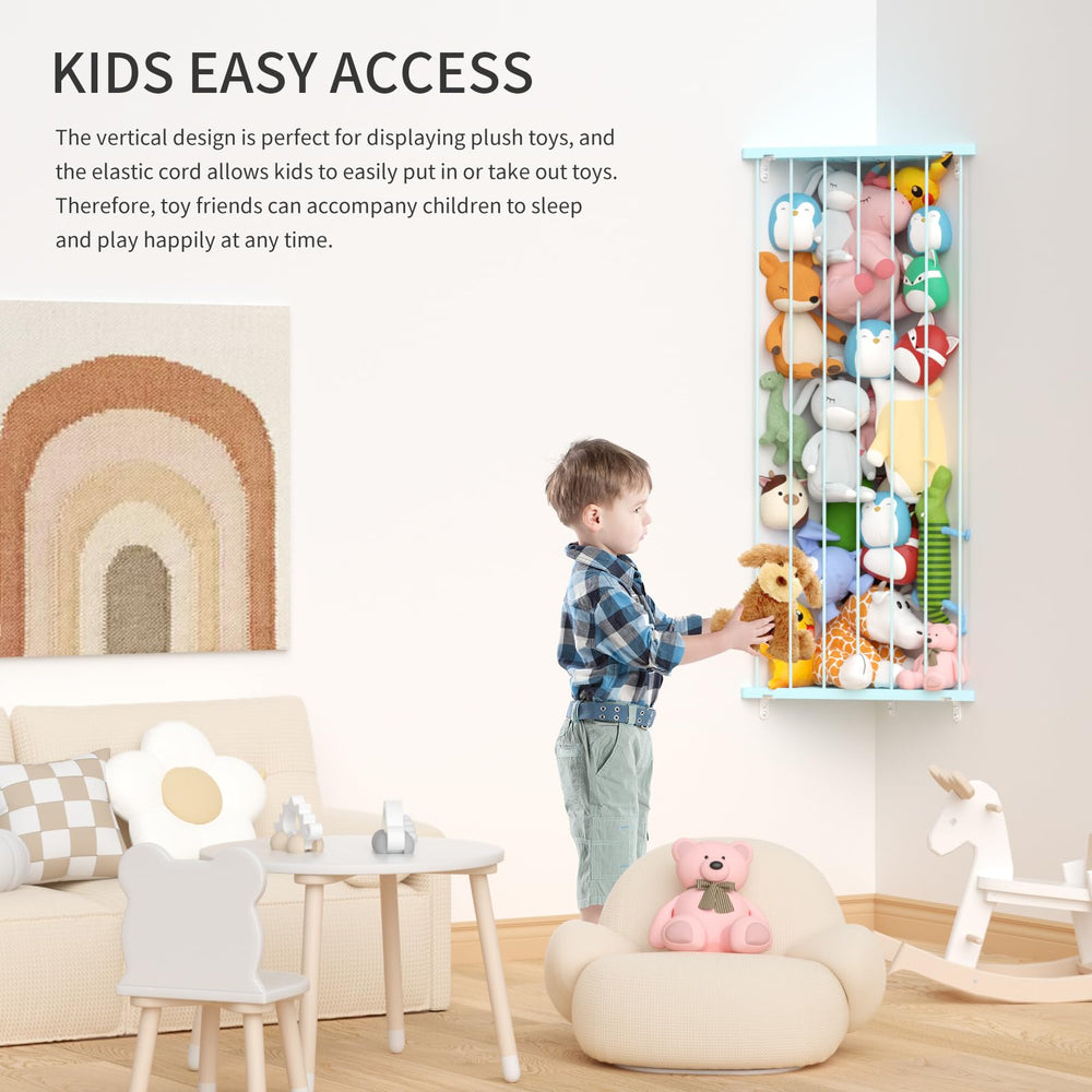 Befayoo space-saving nursery wall hanger keeps plushies organized and reachable.
