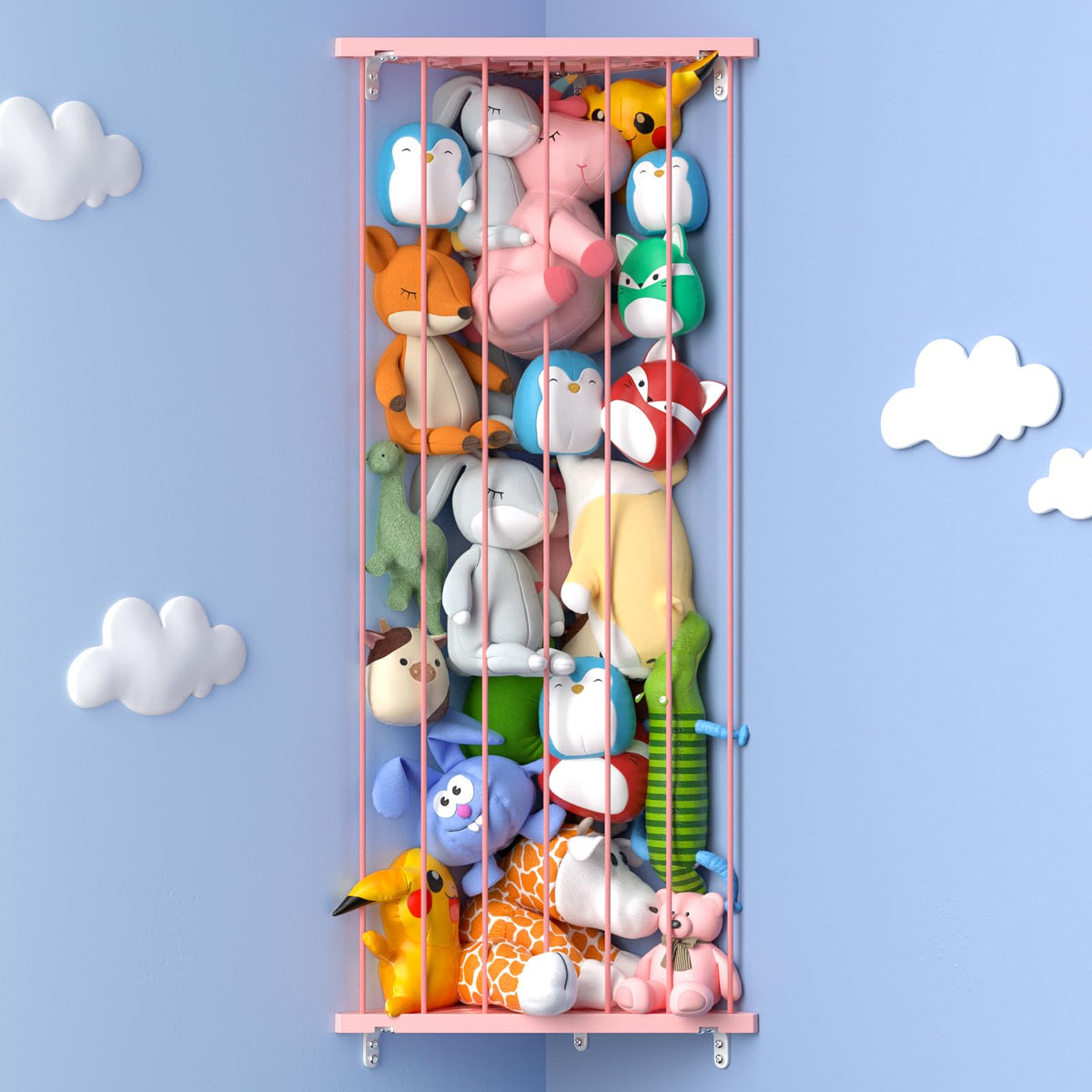 Befayoo stuffed-animal-storage-75-inch-length-pink shows 75-inch length for space-saving plush organization.