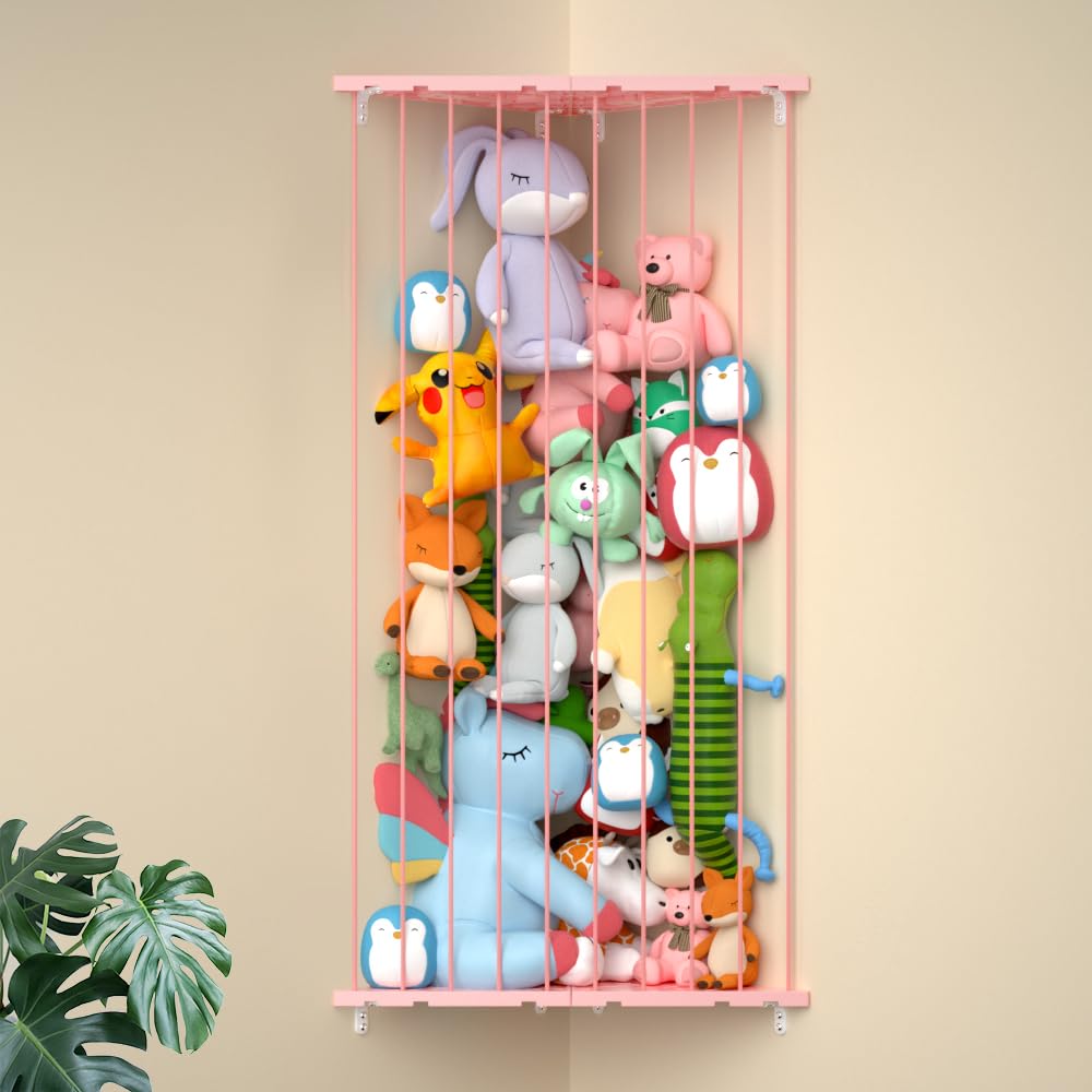 Befayoo stuffed animal storage corner holder extended demonstrates adjustable length for many plushies