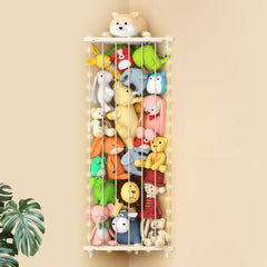 Befayoo stuffed animal storage shelf on beige corner wall offers large capacity.