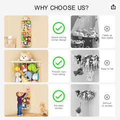 Befayoo wall-hanging plush storage keeps plush toys off the floor for tidier rooms.