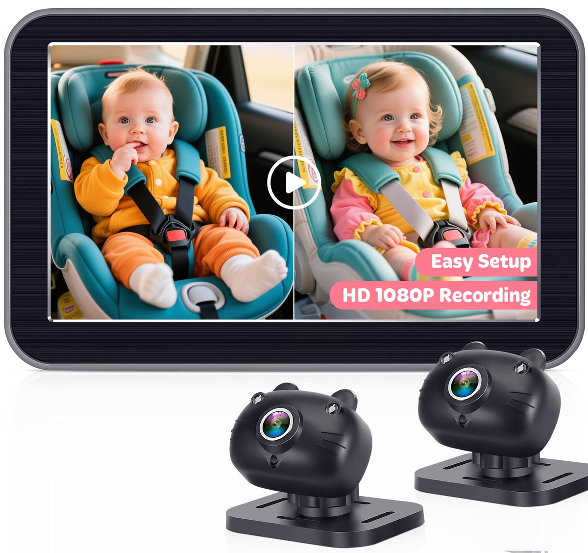 Befumly 2Kids dual-monitor backseat view helps monitor twins clearly.