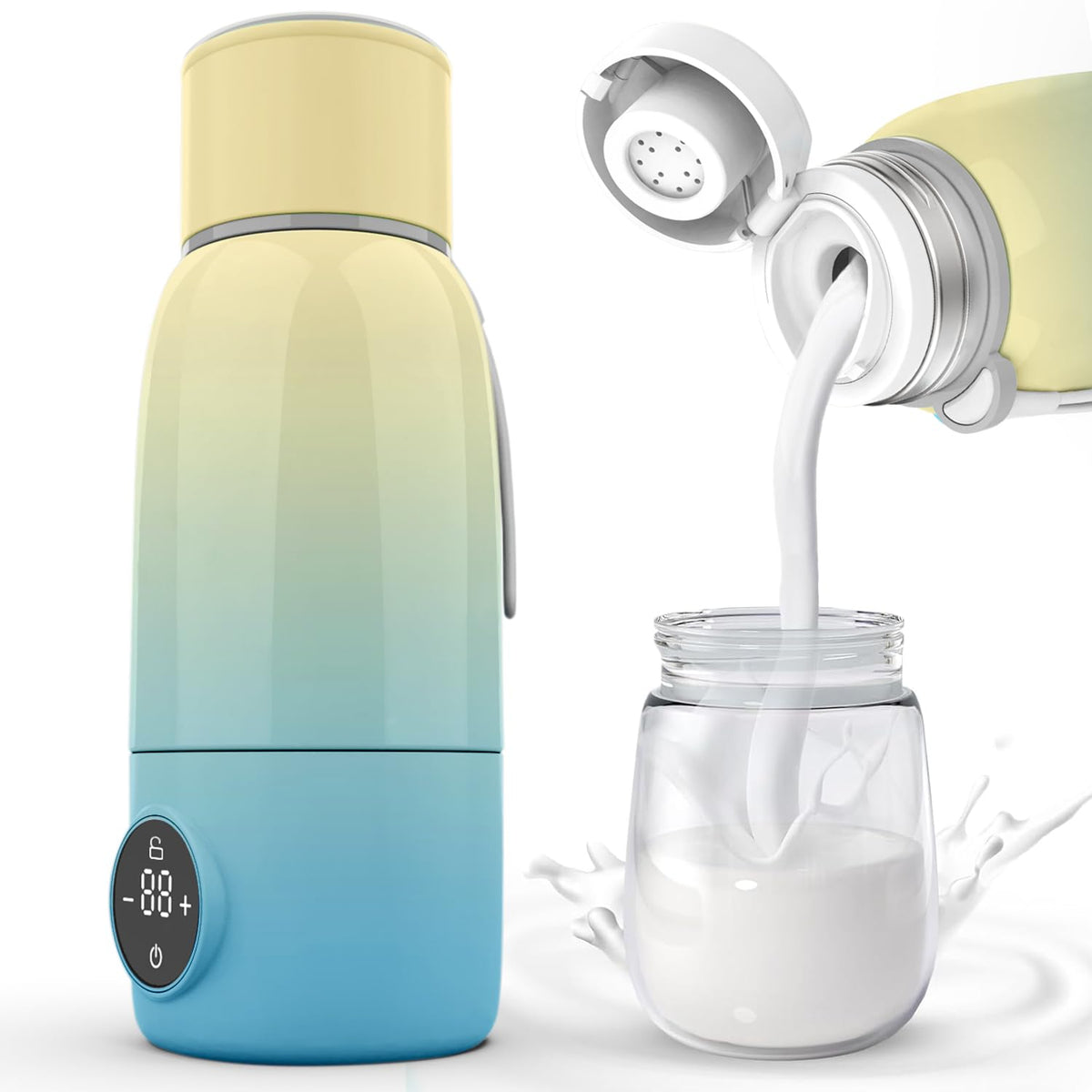 BEGUKO bottle warmer front view highlights portable formula warmth.