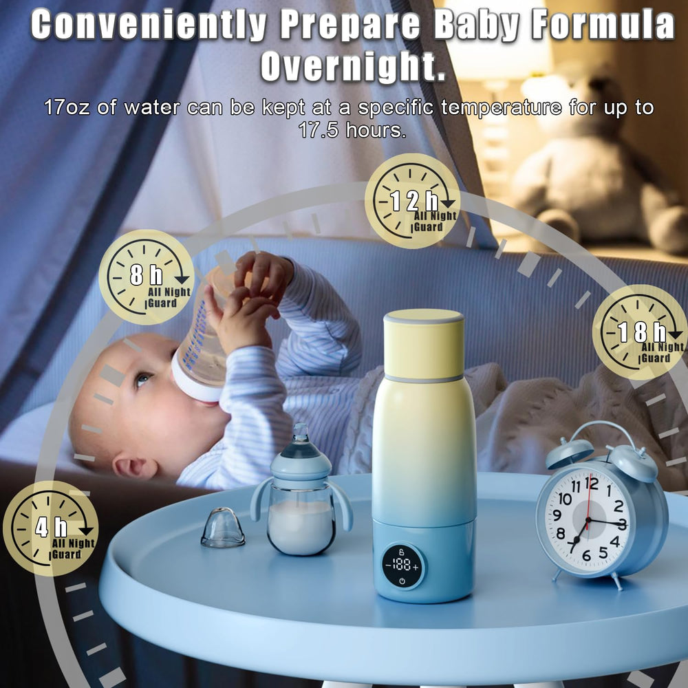 BEGUKO portable bottle warmer in hand for on-the-go feeding.
