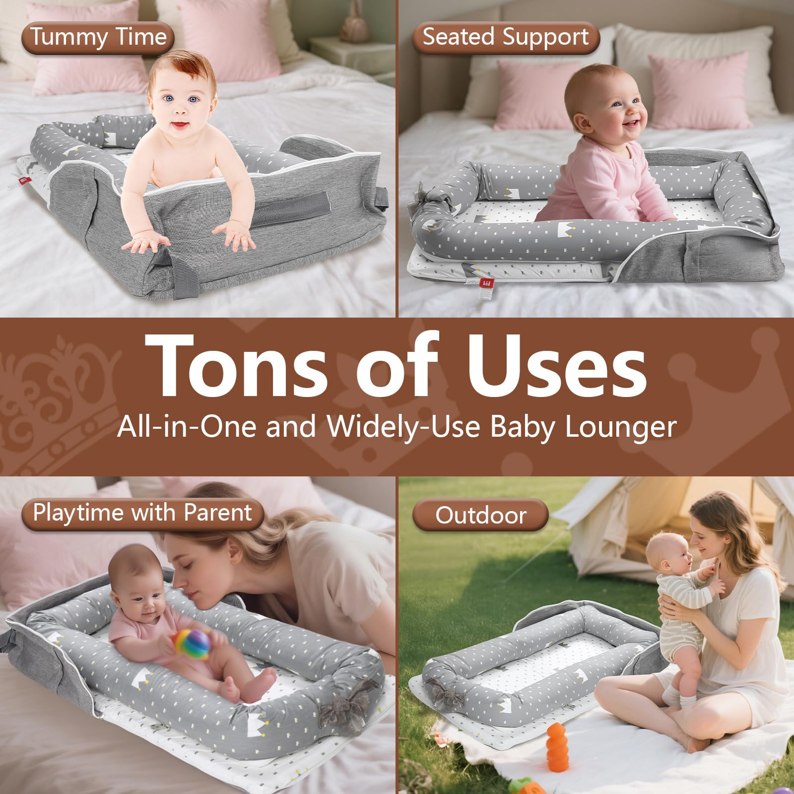 BEIARA Baby Lounger removable cover for easy machine washing and quick cleanup.