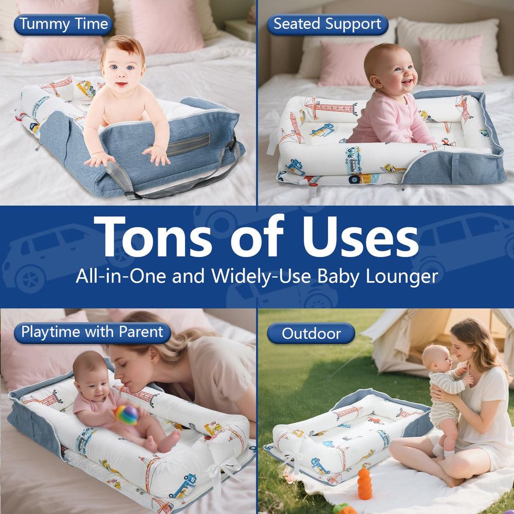 BEIARA baby lounger with removable cover for easy machine washing and mess cleanup.