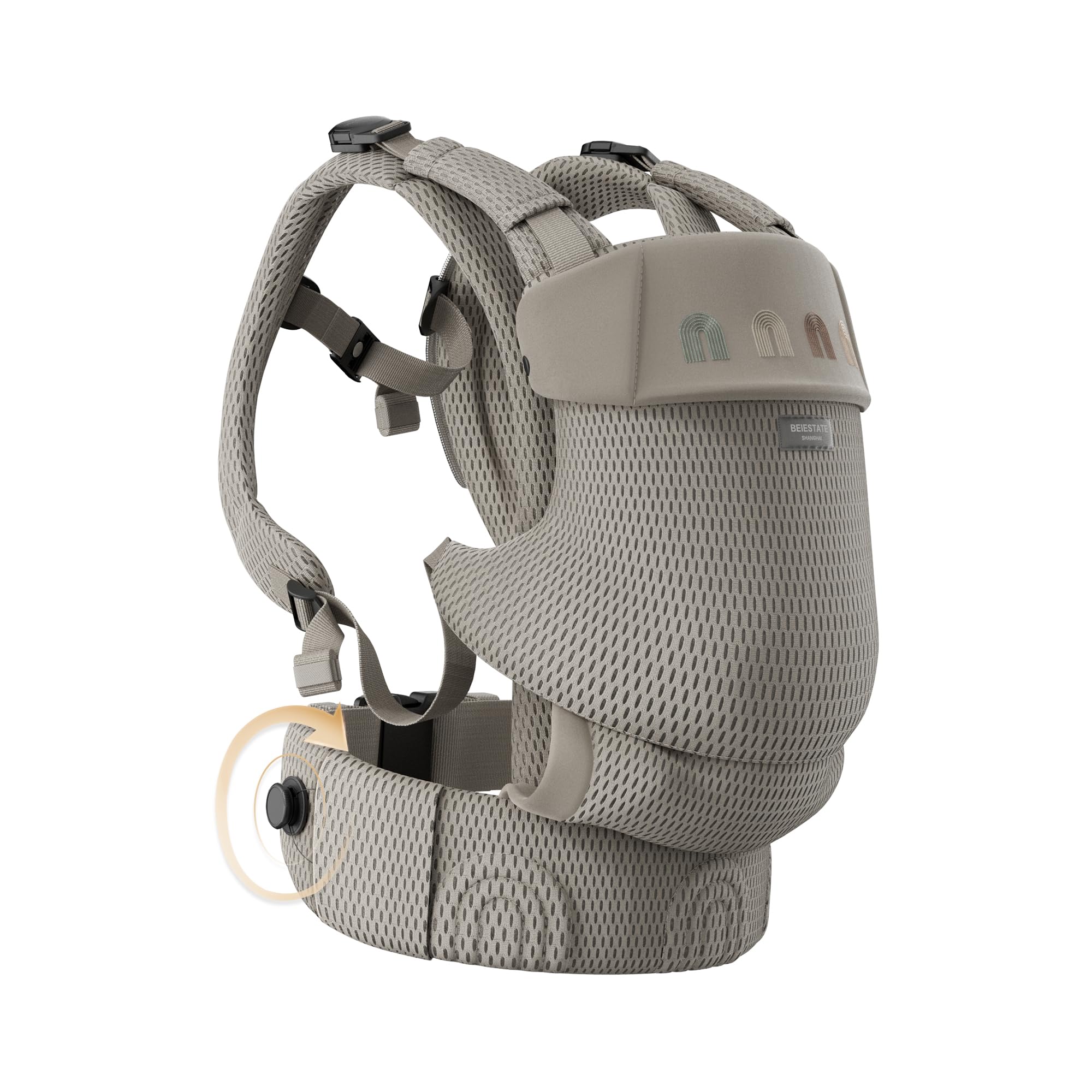 BEIESTATE Rainbow Baby Carrier front view shows hands-free mobility for daily errands.