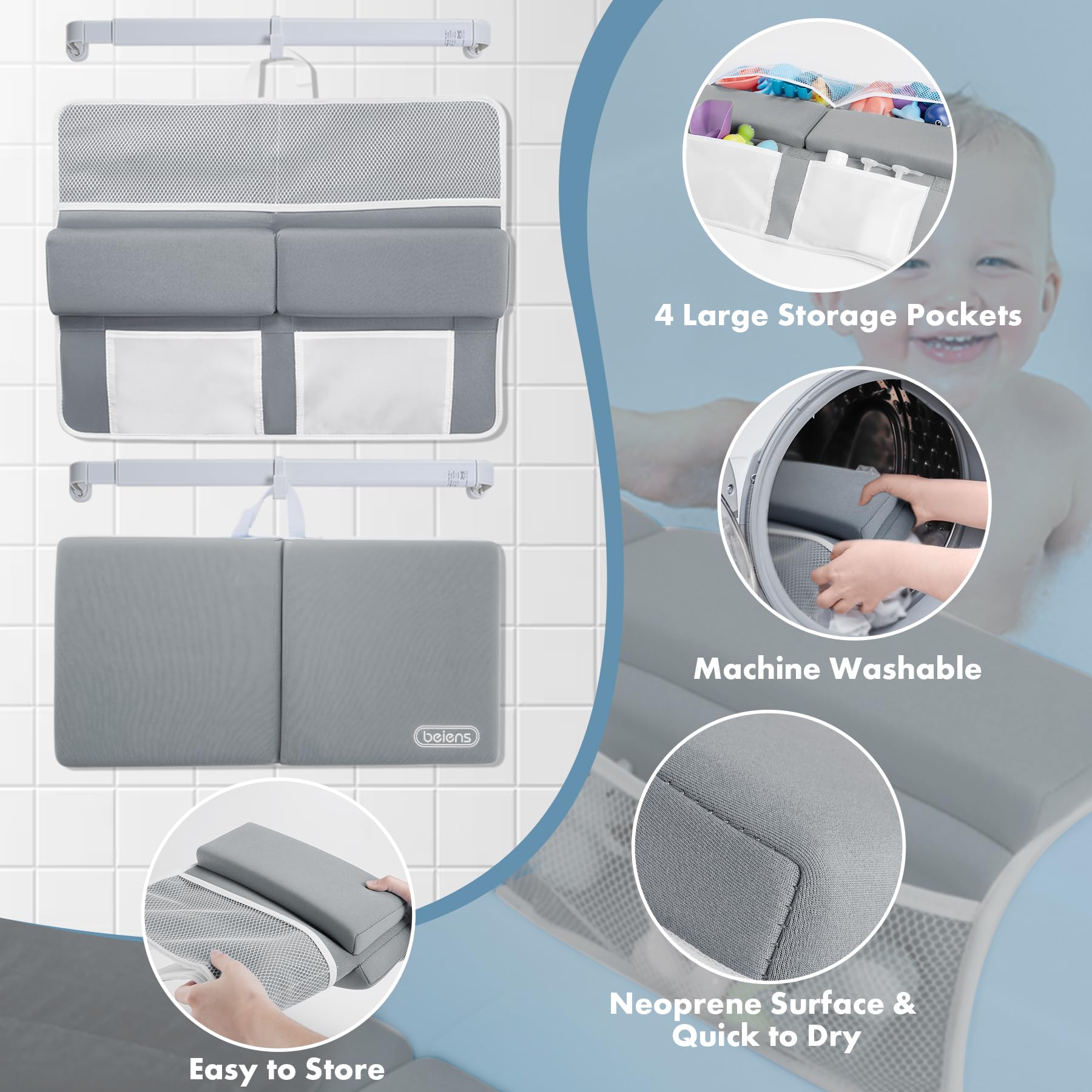 Beiens bath kneeler uses water-friendly neoprene fabric for quick-dry comfort.