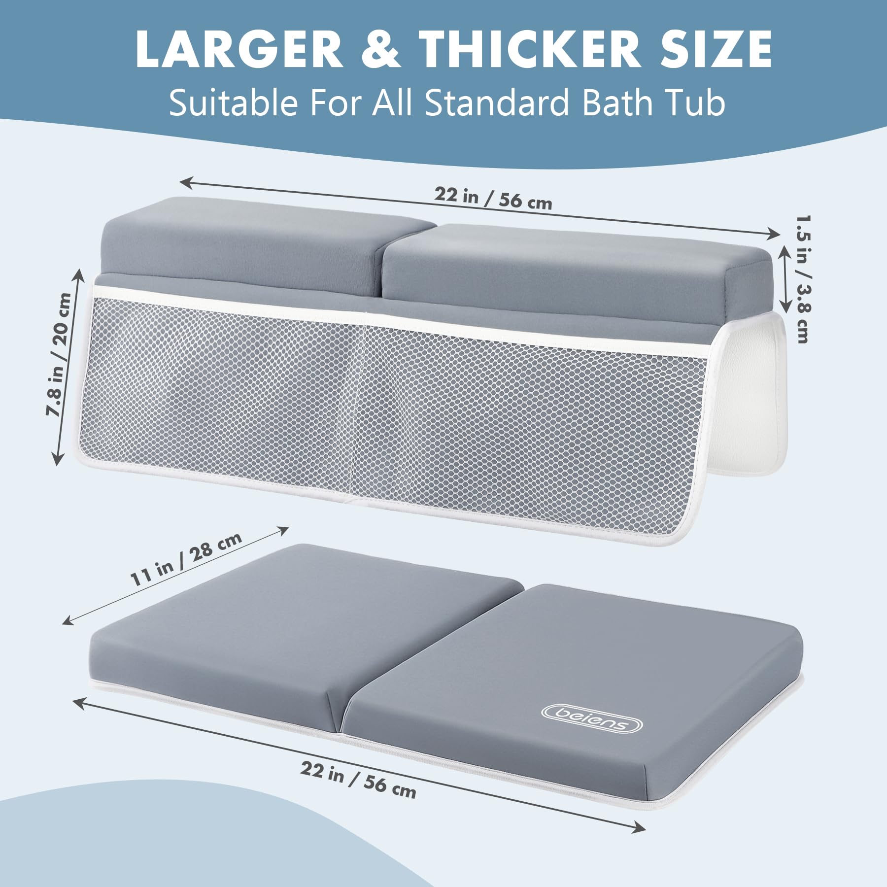 Beiens bath kneeler's four large pockets organize toys and bath essentials.