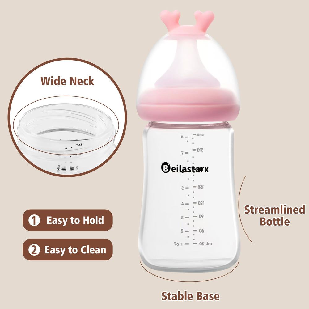 Beilastarx glass bottle silicone nipple provides gentle flow for comfortable feeds